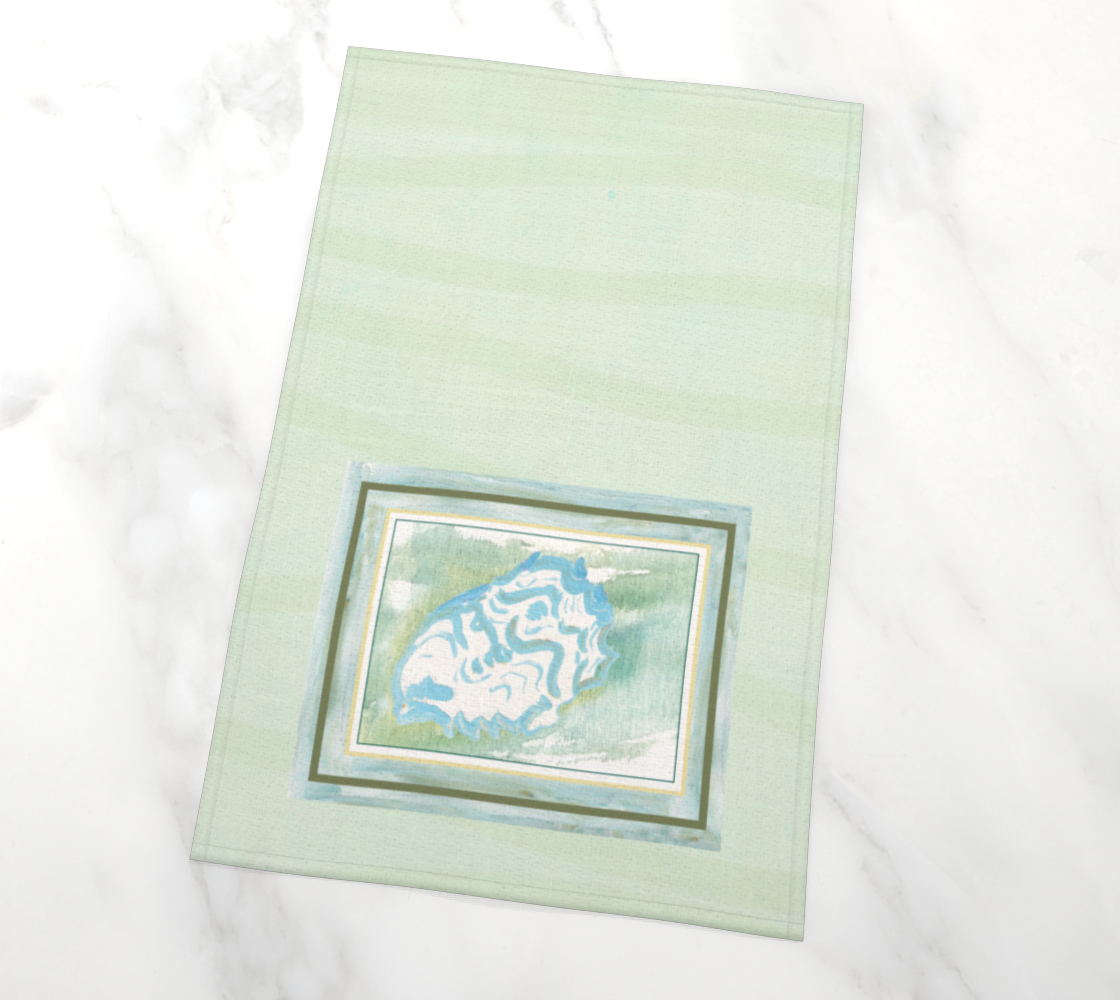 Ocean White Shell on Light Green Tea Towel