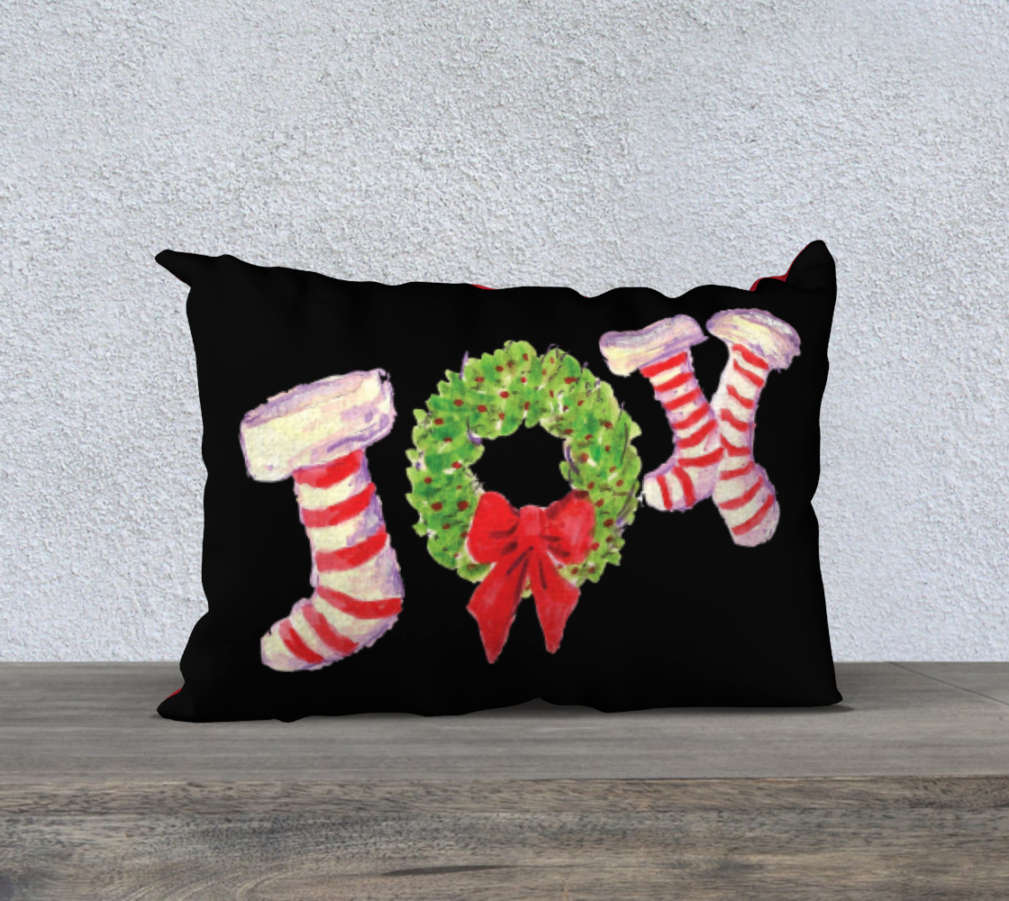Joy Stockings Black 20" x 14" / Pillow Cover / with Red Back