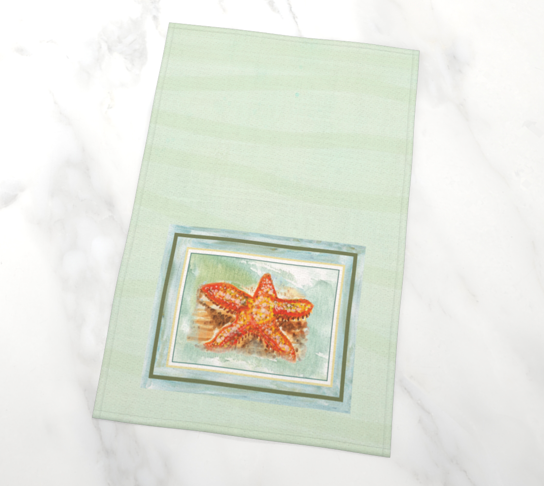 Ocean Starfish on Light Green Tea Towel
