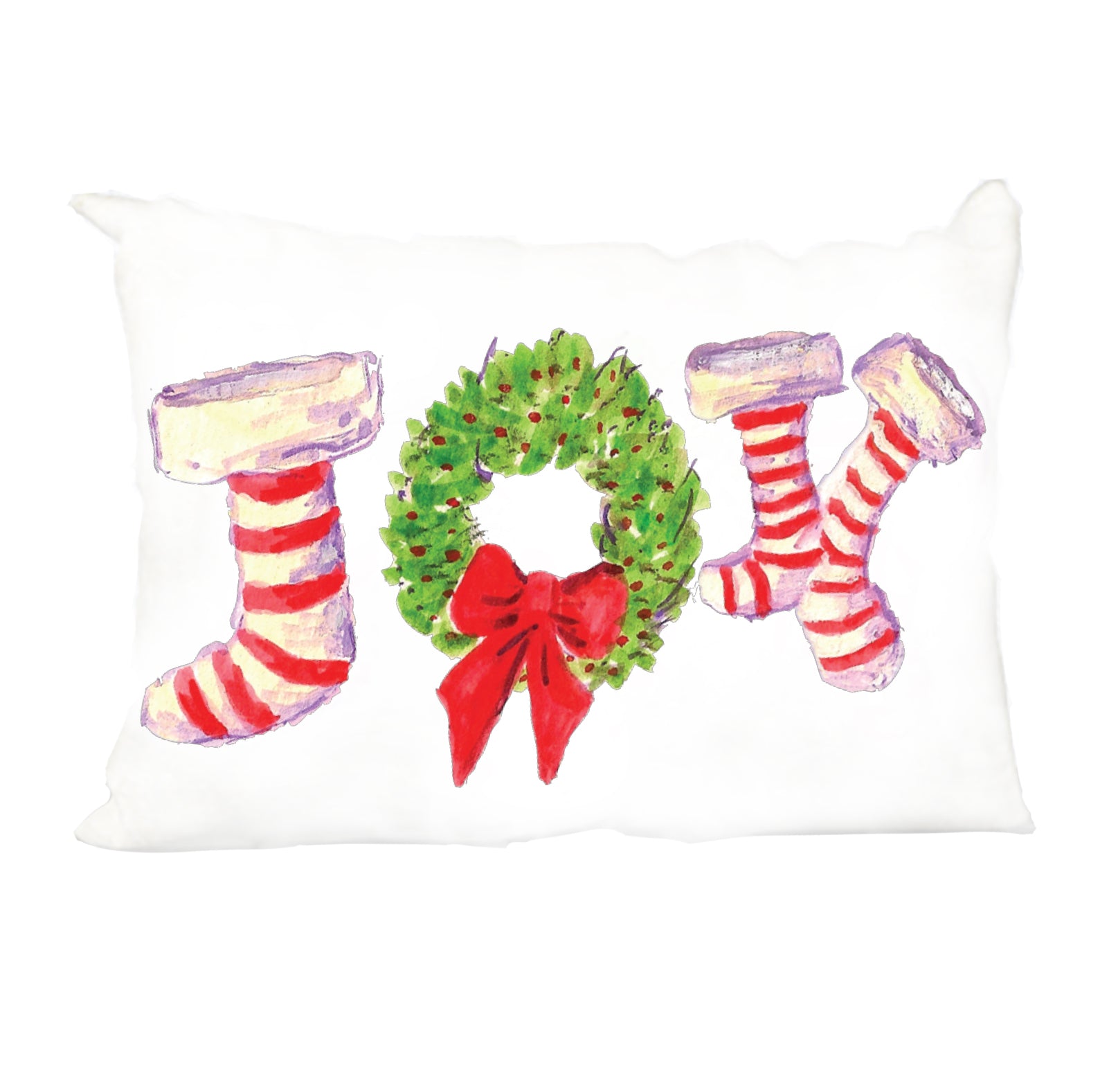 Joy Stockings White 20" x 14" Pillow Cover / witlh Red Back