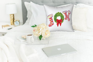 Joy Stockings White 18" x 18" Pillow Cover / with Red Back