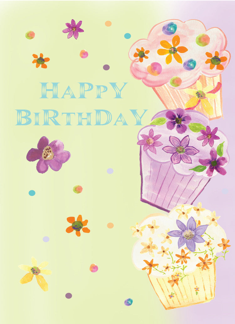 Purple Cupcake Birthday Greeting Card