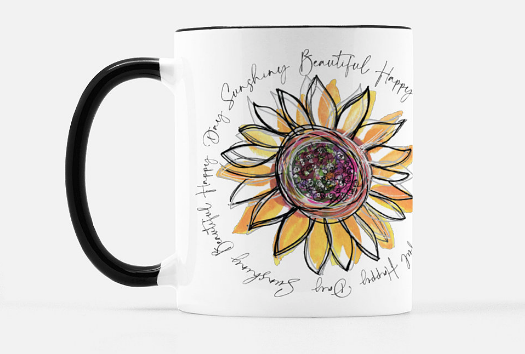 Mug Beautiful Day Sunflower Black Rim - Dreams After All