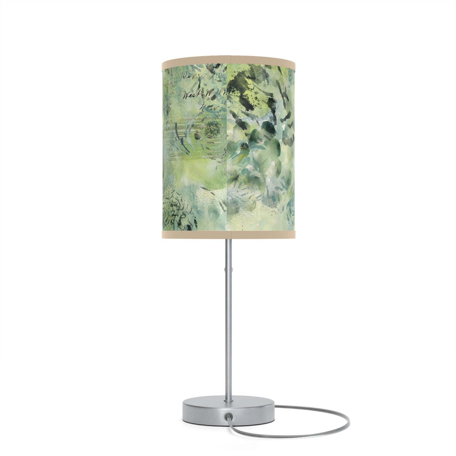 Study Artisan Lamp on a Stand | Watercolor Lamp Shade | Green Lamp