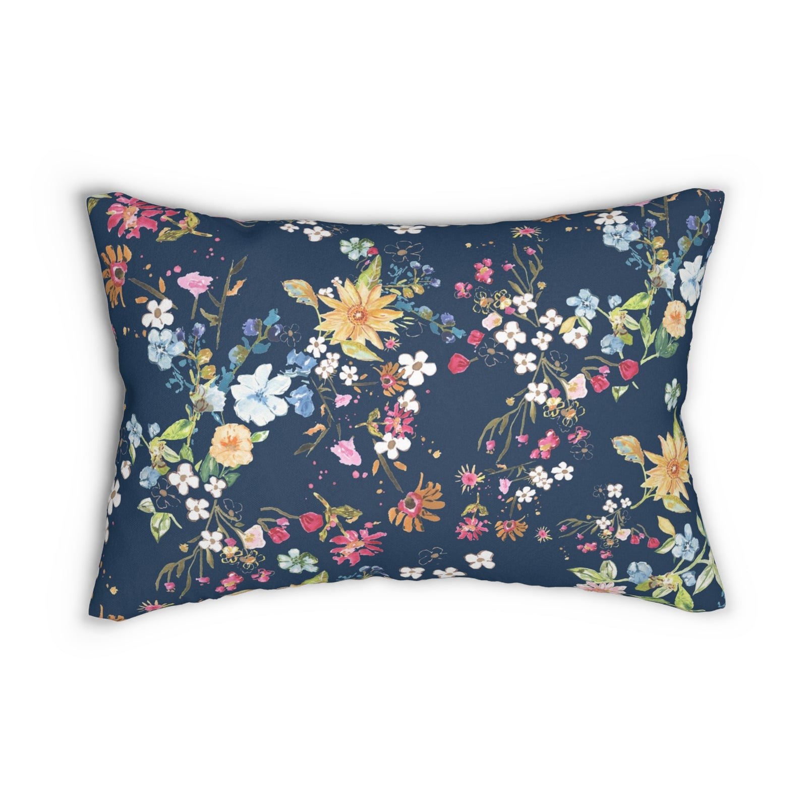 Midnight Blue Botanical Floral Lumbar Pillow - Cozy Home Decor
