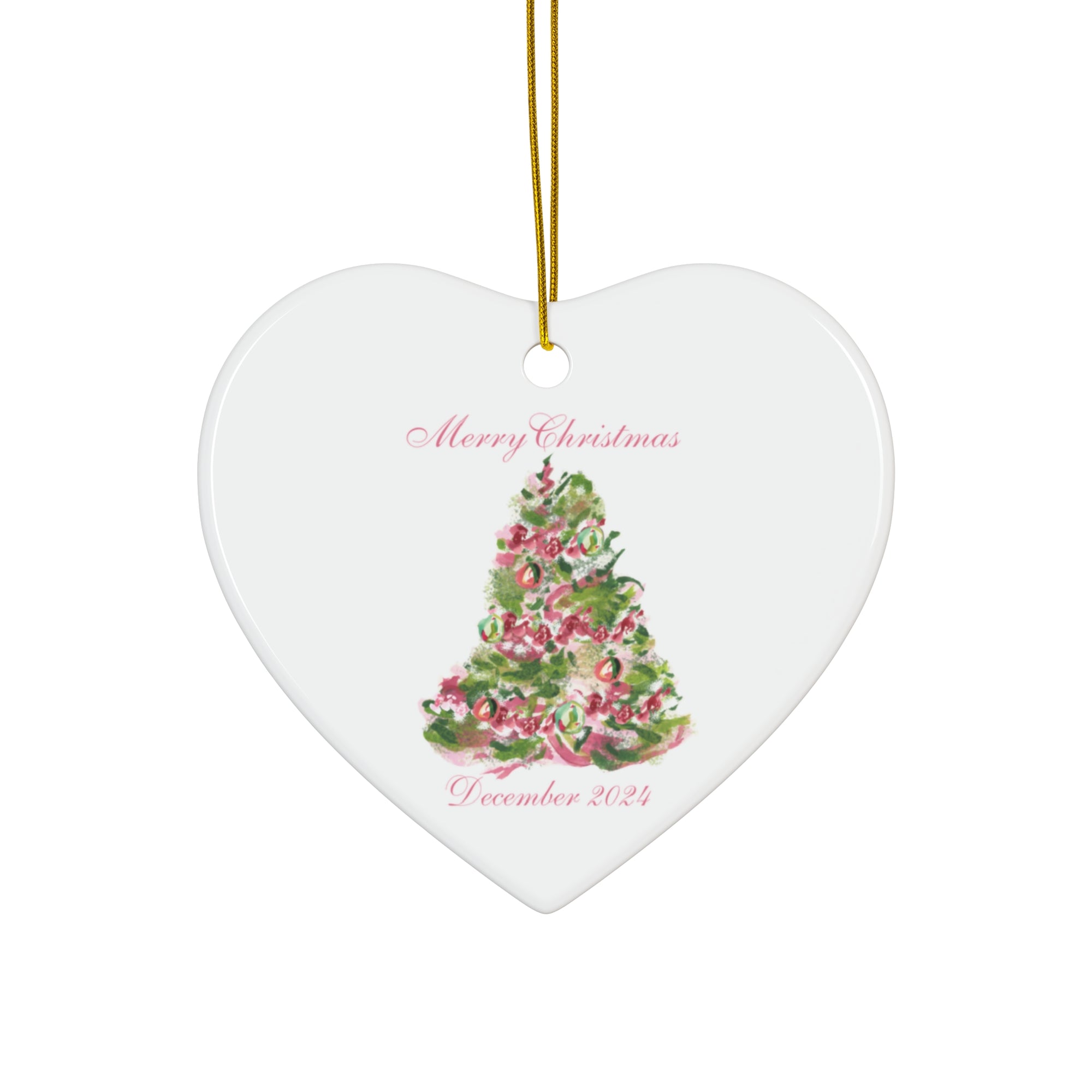 Merry Christmas Ceramic Ornament | Pink Christmas Tree Ornament | Ornament for Tree