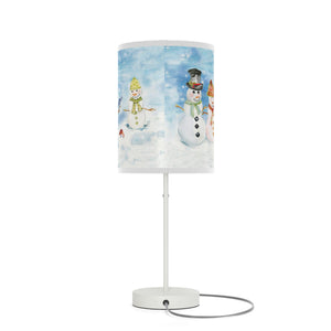 Lamp on a Stand with a Watercolor Snowman Family | Holiday Bedside Table Lamp | Lamp for Desk | Decor for Dorm | Holiday Snowman Decor