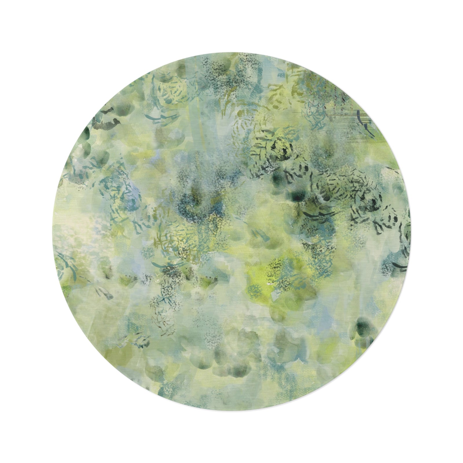 Abstract Aqua Floral Round Rug – Green Blue Watercolor Area Accent Mat