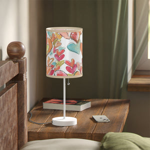Original Watercolor Image Printed Hearts on this Lamp on a Stand