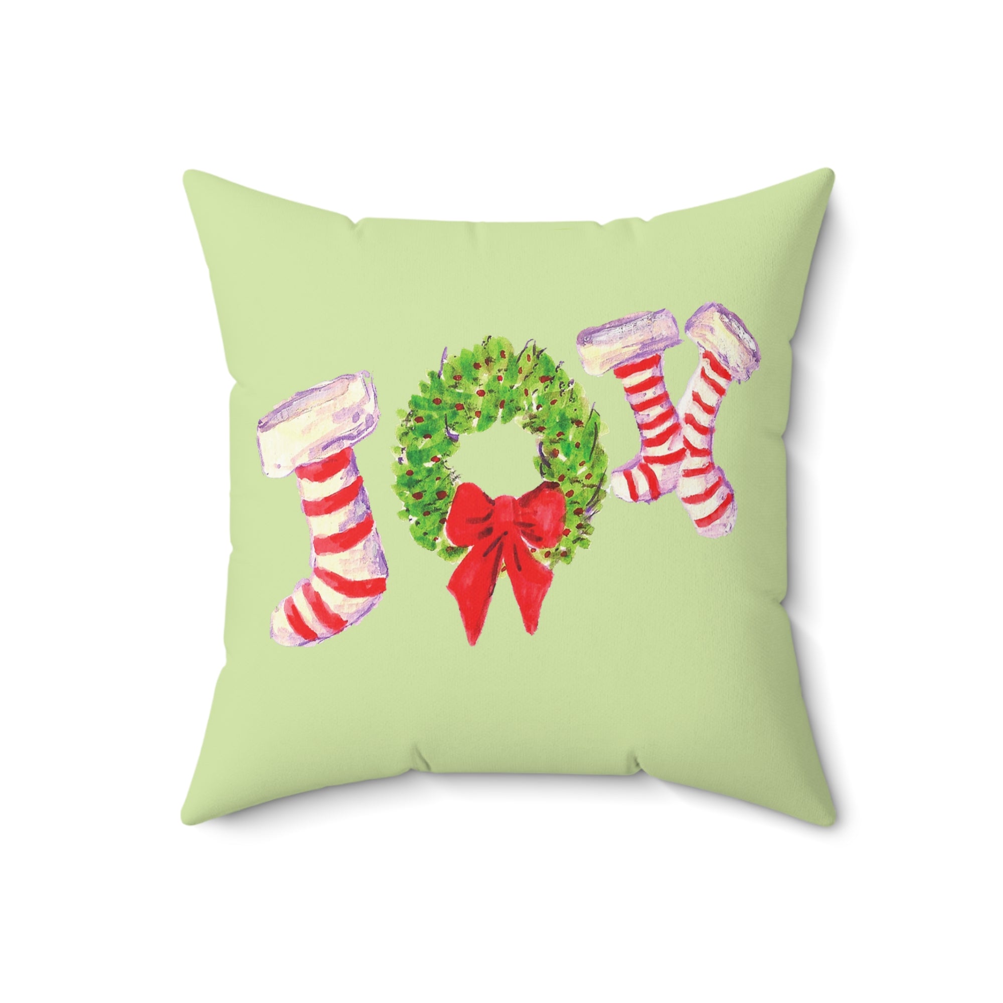 Christmas Festive Joy Pillow, Christmas Decoration Pillow, Holiday Home Decor, Wreath and Stocking Design, Cozy Winter Pillow