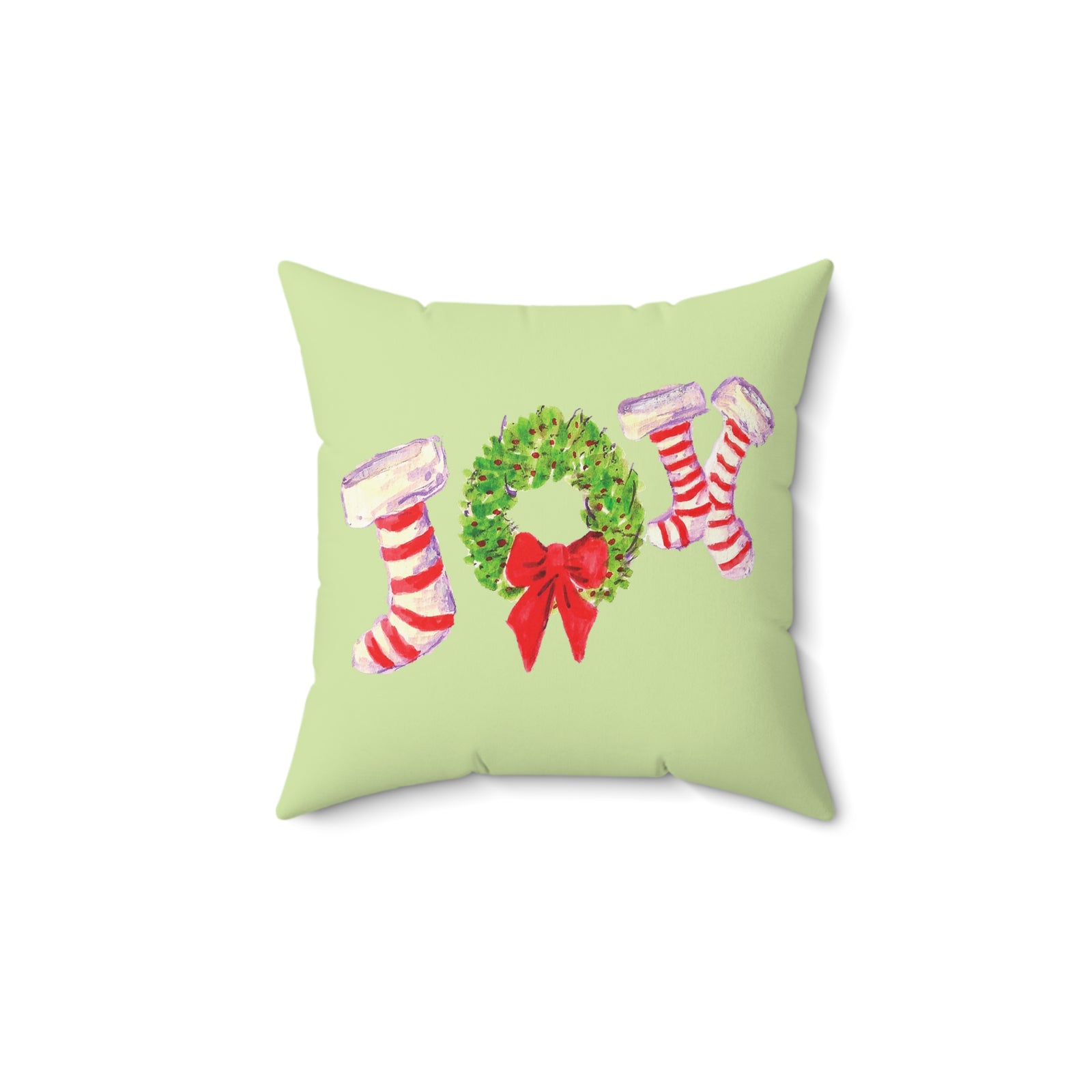 Christmas Festive Joy Pillow, Christmas Decoration Pillow, Holiday Home Decor, Wreath and Stocking Design, Cozy Winter Pillow