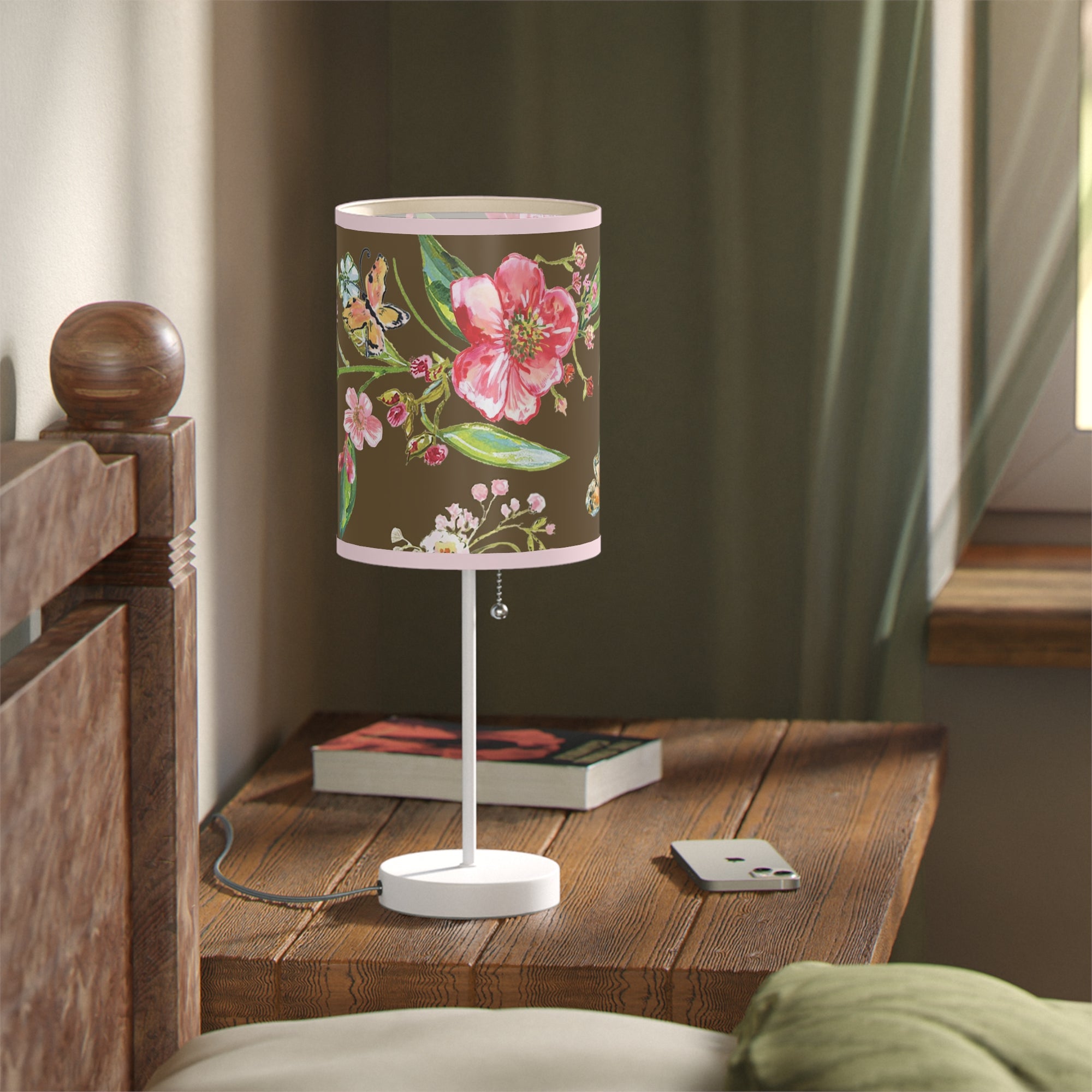 Bedside Table Lamp on a Stand | Floral Table Lamp | Watercolor Art Table Lamp