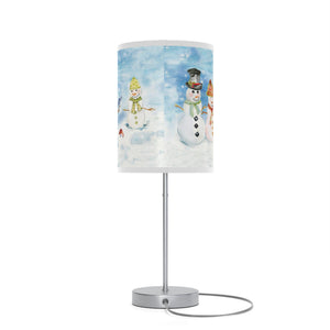 Lamp on a Stand with a Watercolor Snowman Family | Holiday Bedside Table Lamp | Lamp for Desk | Decor for Dorm | Holiday Snowman Decor