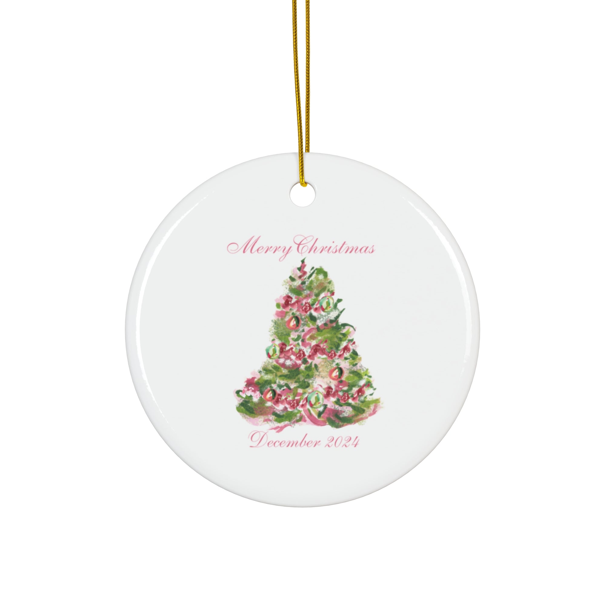 Merry Christmas Ceramic Ornament | Pink Christmas Tree Ornament | Ornament for Tree