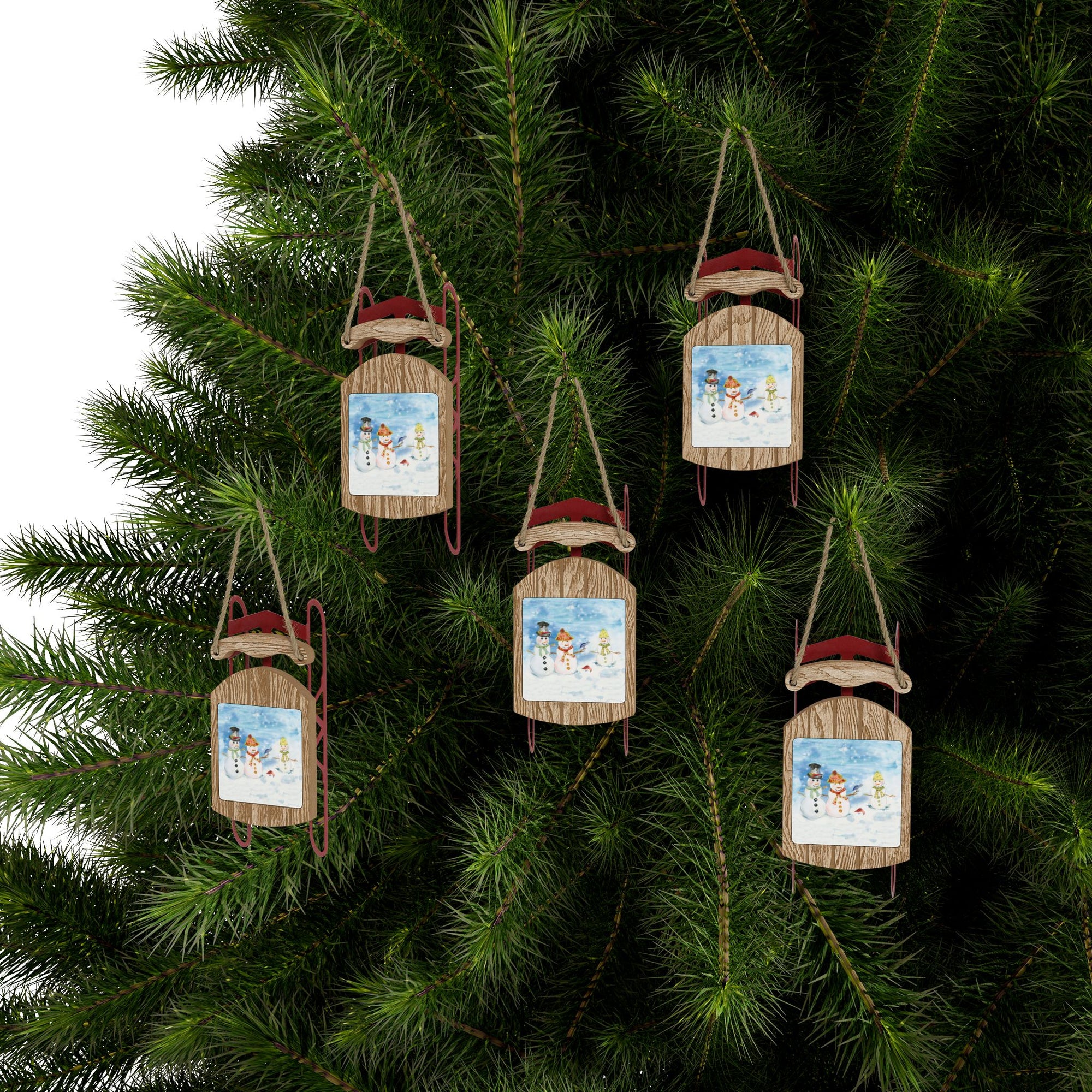 Snowman Family Holiday Ornaments | Funny Christmas Ornament | Wooden Sled Ornaments