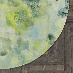 Abstract Aqua Floral Round Rug – Green Blue Watercolor Area Accent Mat