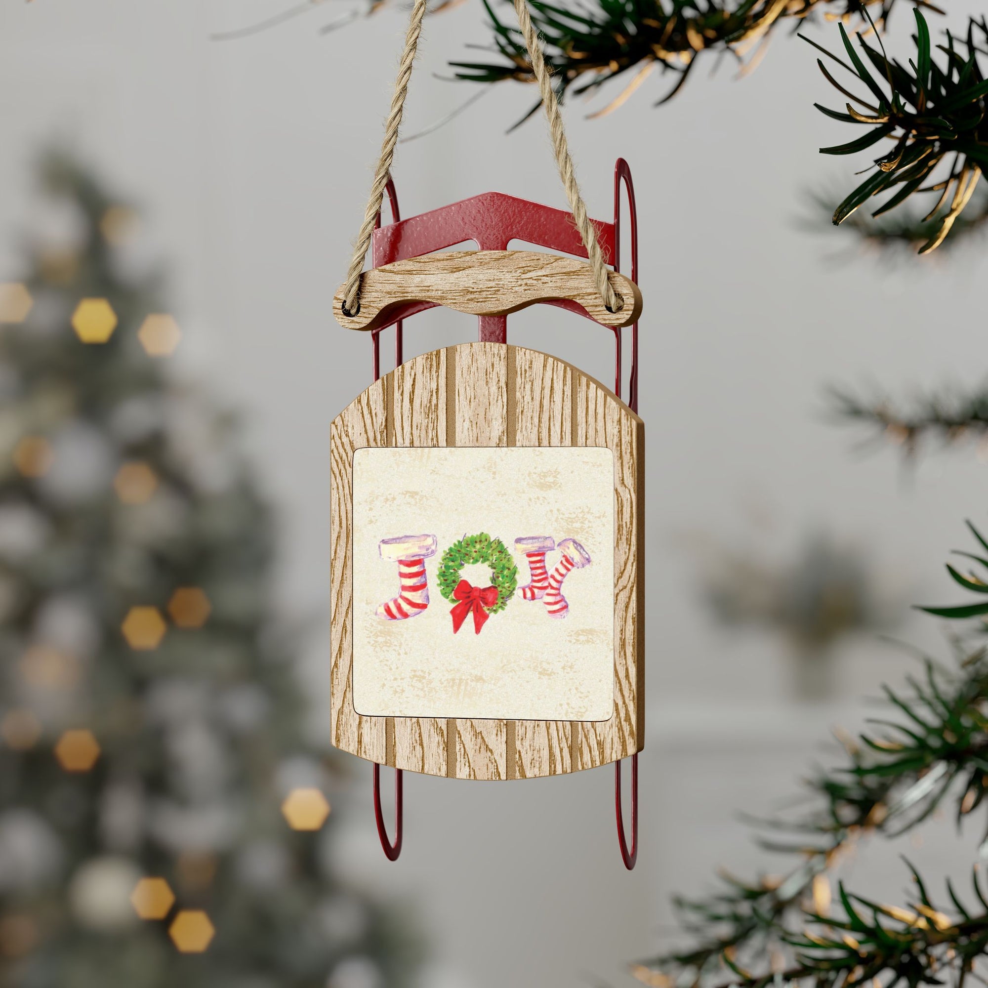 Christmas Sled Ornament |  Sled Artisan Watercolor Painted Ornament | Traditional Holiday Ornament