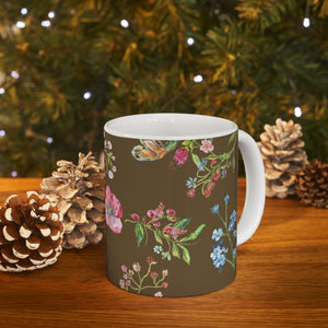 Coffee Mug Floral Ceramic 11 ounce Mug| | Wildflower Mug | Festive Mug | Drink Dinnerware | Coffee Mug | Brown Everyday