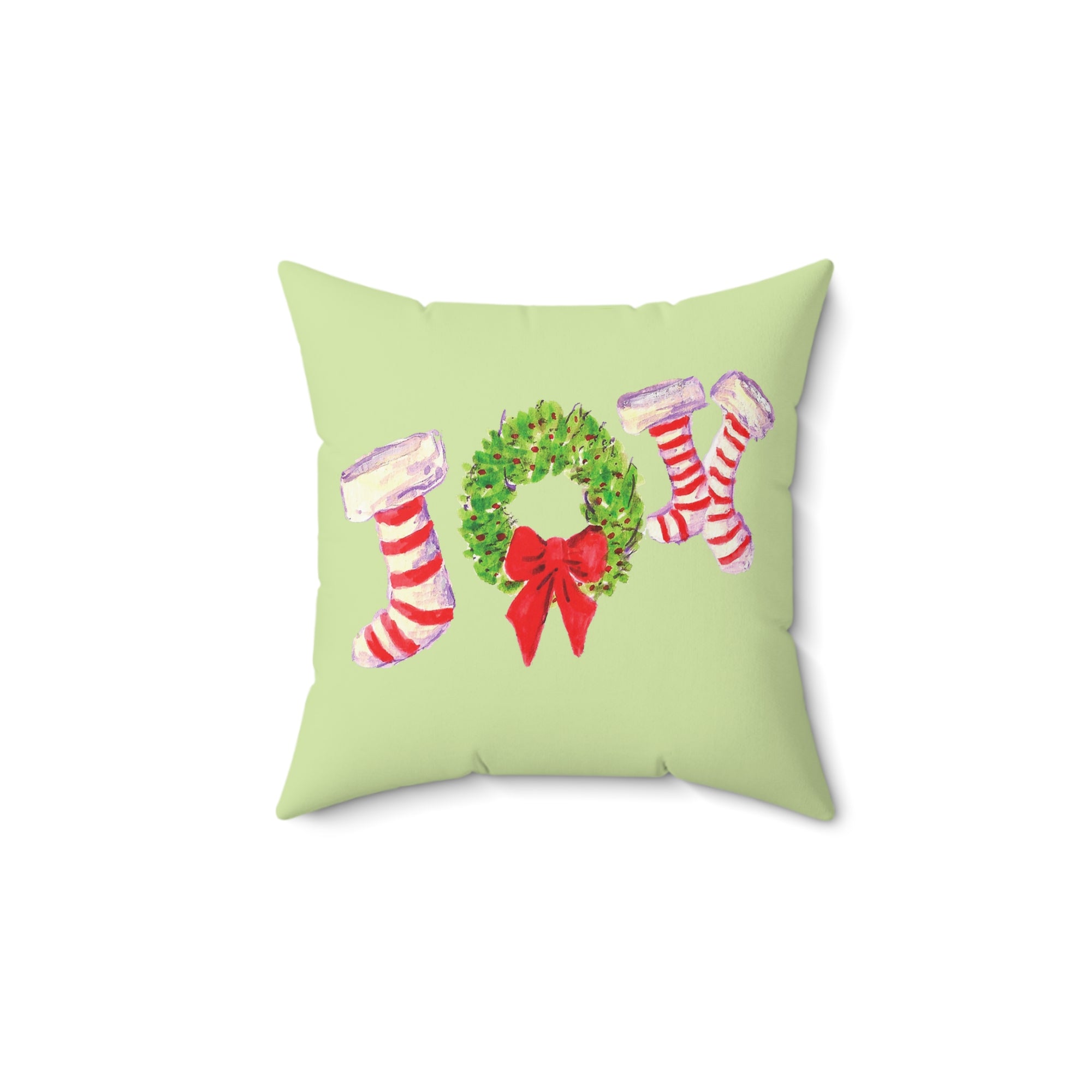 Christmas Festive Joy Pillow, Christmas Decoration Pillow, Holiday Home Decor, Wreath and Stocking Design, Cozy Winter Pillow