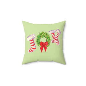 Christmas Festive Joy Pillow, Christmas Decoration Pillow, Holiday Home Decor, Wreath and Stocking Design, Cozy Winter Pillow