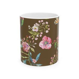 Coffee Mug Floral Ceramic 11 ounce Mug| | Wildflower Mug | Festive Mug | Drink Dinnerware | Coffee Mug | Brown Everyday