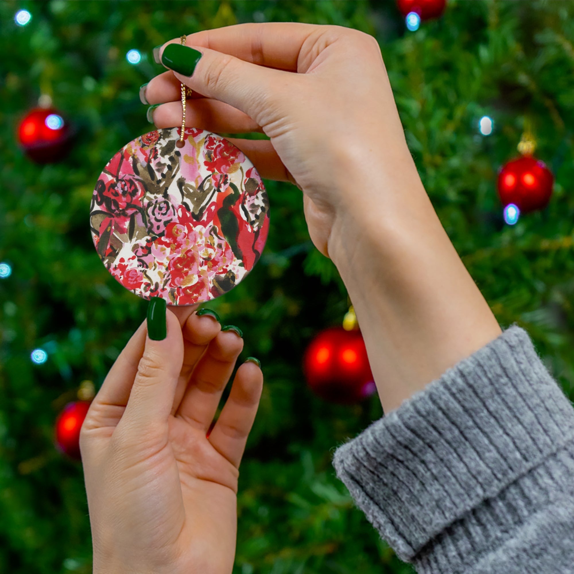 Star Christmas Ornament | Red Holiday Decor | Red Ornaments | Pink Tree | Art for Christmas