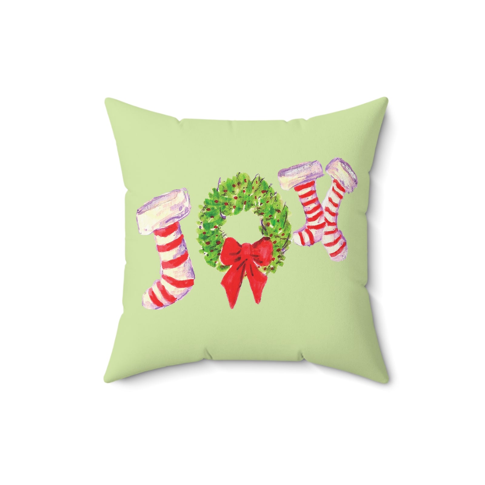 Christmas Festive Joy Pillow, Christmas Decoration Pillow, Holiday Home Decor, Wreath and Stocking Design, Cozy Winter Pillow