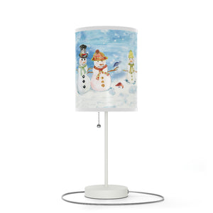 Lamp on a Stand with a Watercolor Snowman Family | Holiday Bedside Table Lamp | Lamp for Desk | Decor for Dorm | Holiday Snowman Decor