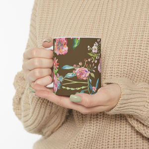 Coffee Mug Floral Ceramic 11 ounce Mug| | Wildflower Mug | Festive Mug | Drink Dinnerware | Coffee Mug | Brown Everyday