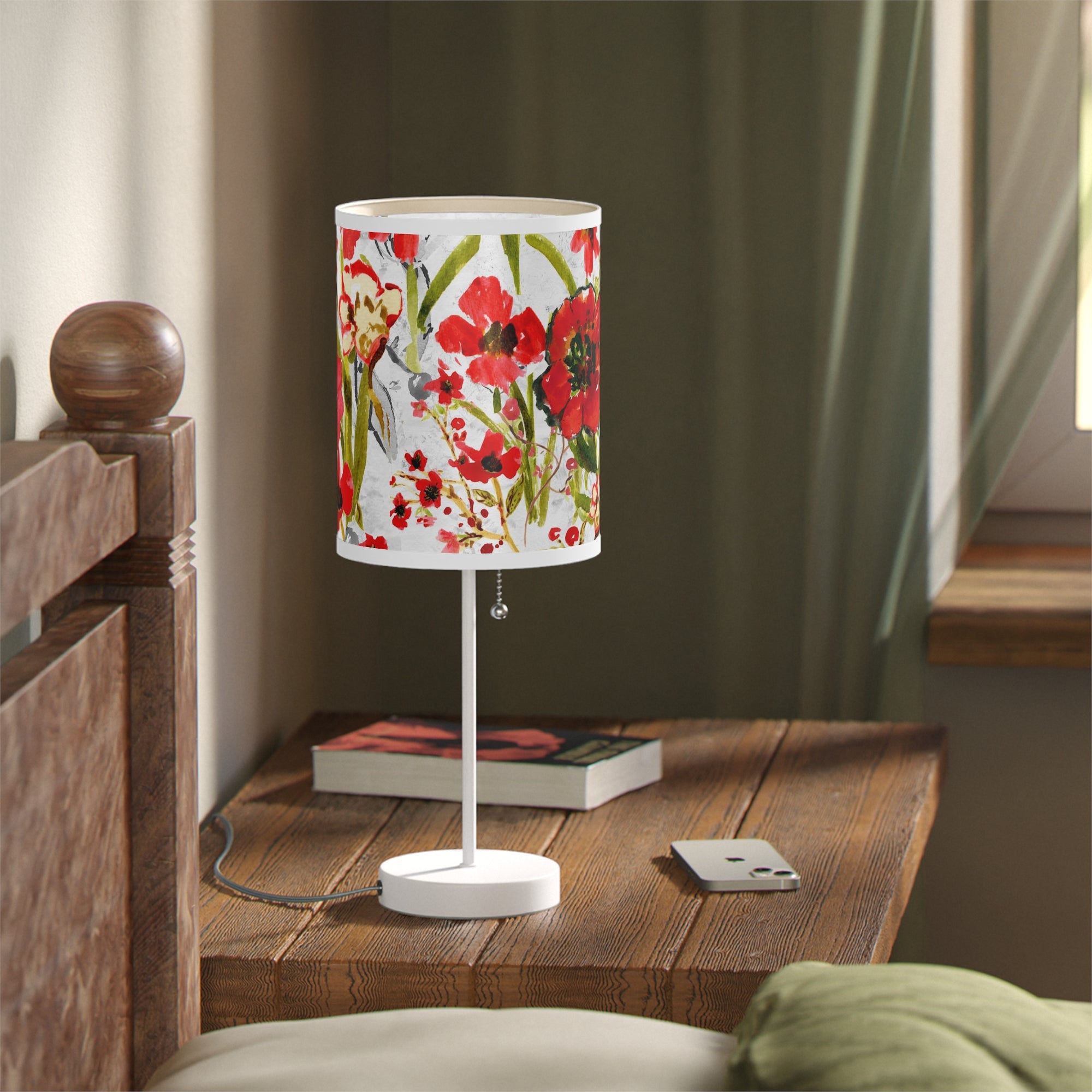 Red Floral Watercolor Lamp | Artisan Lamp