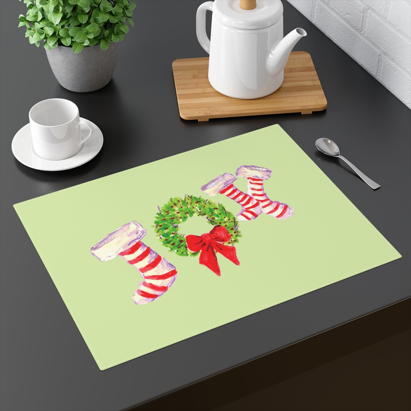 Joyful Holiday Placemat, Christmas Table Decor, Festive Dining Accessory, Wreath Design, Joyful Vibes, Home Decoration
