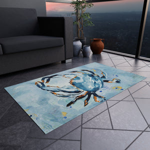 Beach Sealife Outdoor Rug | Blue Ocean Crab Rug for Outdoors | Outdoor Polyester Chenille Rug |