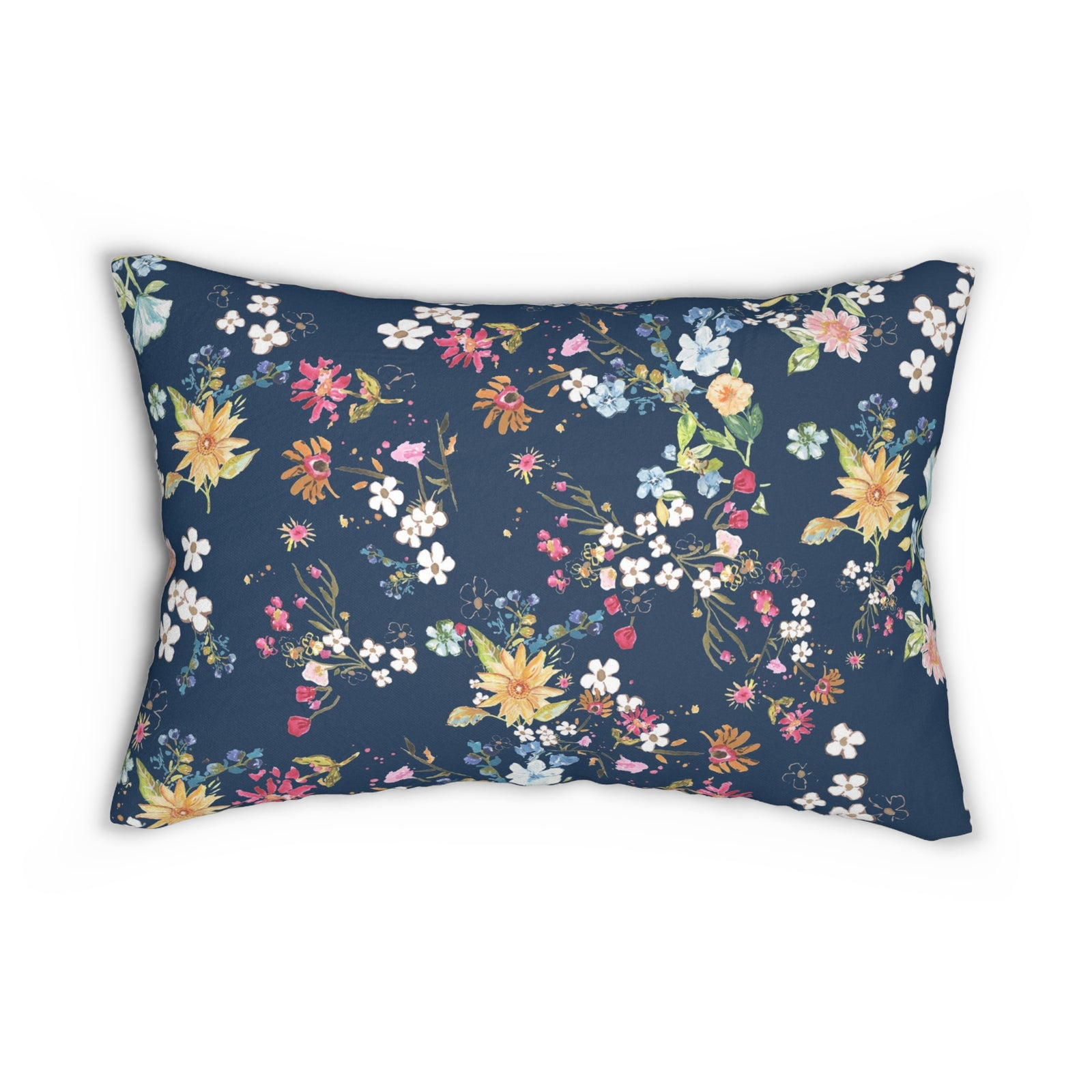 Midnight Blue Botanical Floral Lumbar Pillow - Cozy Home Decor
