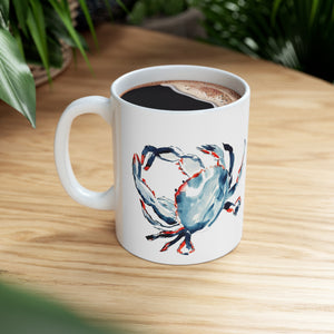 Funny Crab Mug | Nautical Gifts | Fun Red White and Blue Crab Ceramic Mug 11oz |