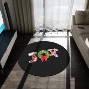 Christmas Black Round Rug | Funny Holiday Rug Round