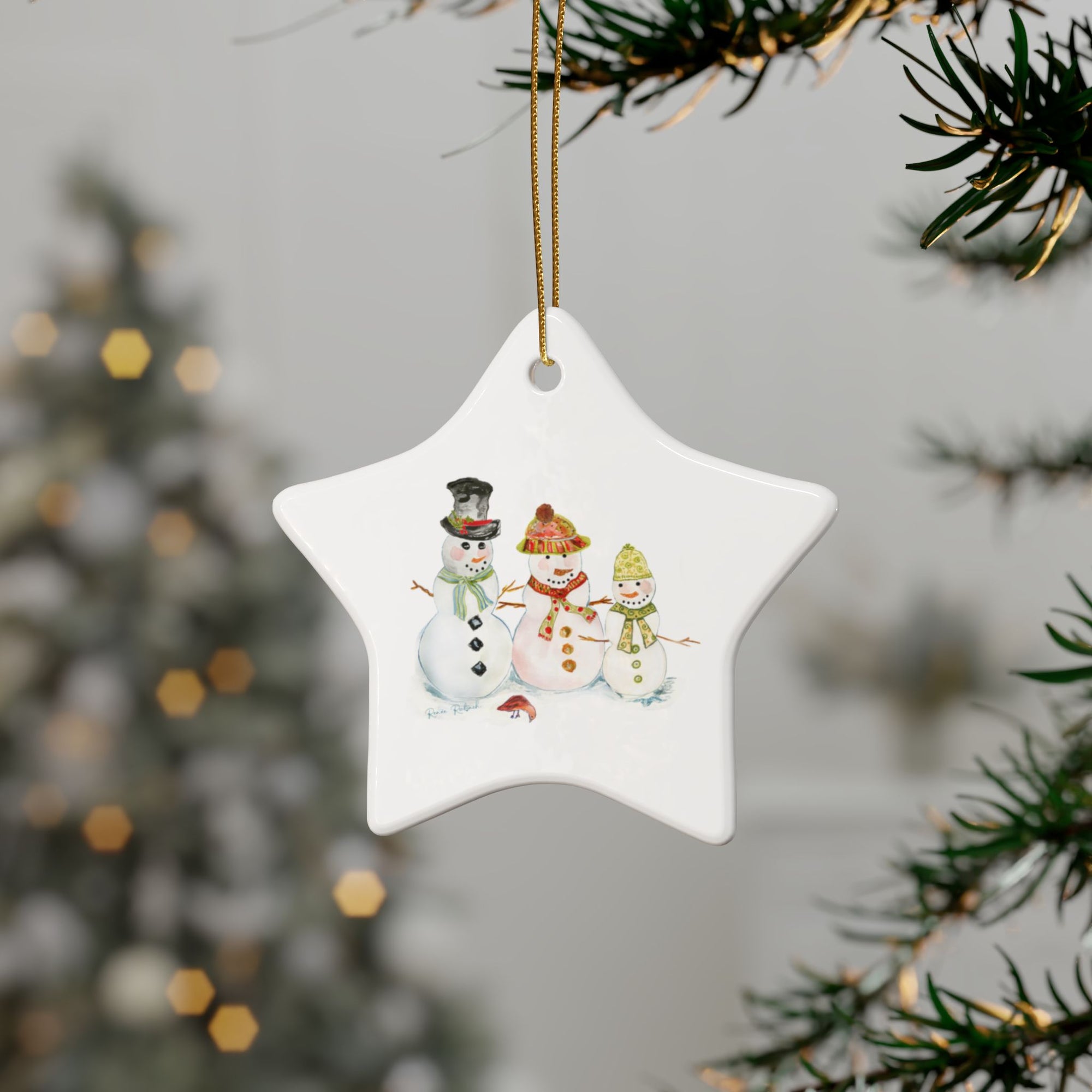 Watercolor Art Christmas Ornament | Snowman Holiday Ornaments | Snowman Family Ornament | Christmas Ornament with Snowmen