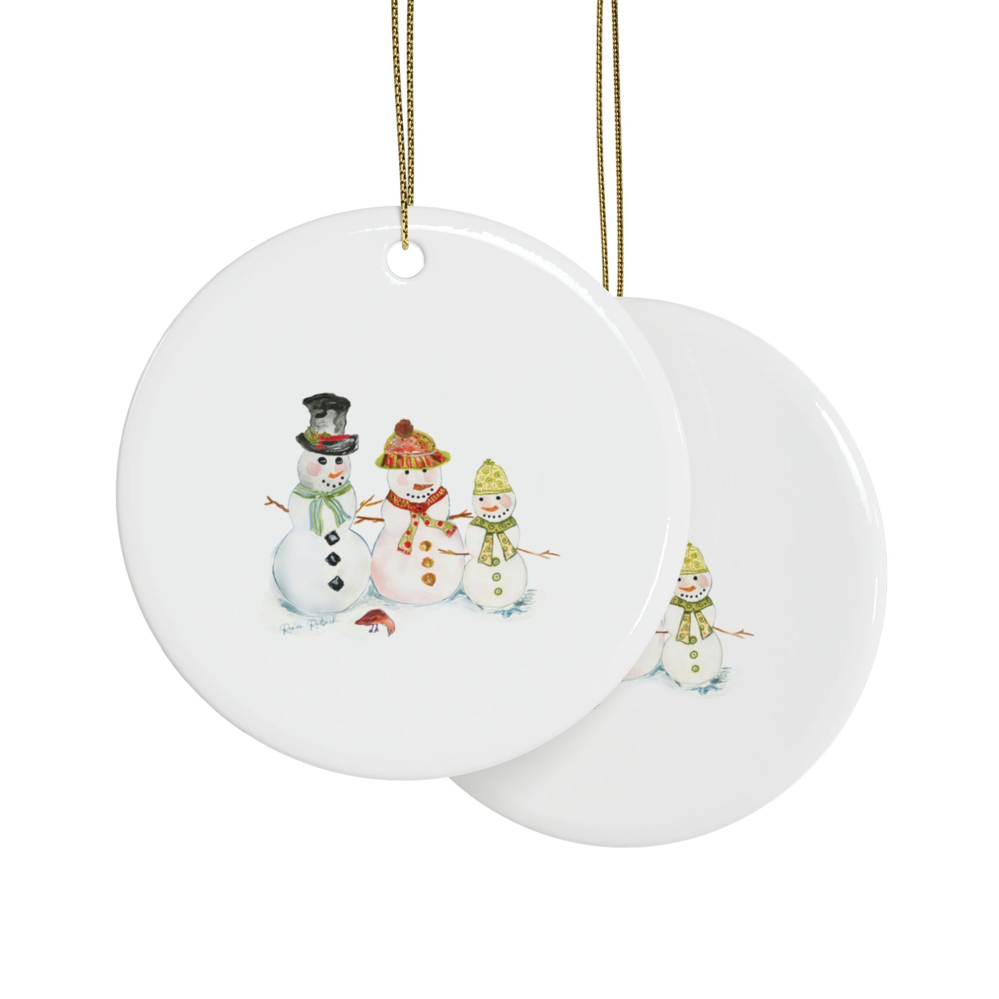 Watercolor Art Christmas Ornament | Snowman Holiday Ornaments | Snowman Family Ornament | Christmas Ornament with Snowmen