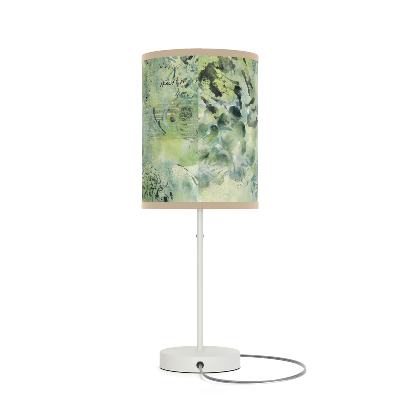 Study Artisan Lamp on a Stand | Watercolor Lamp Shade | Green Lamp