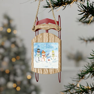 Snowman Family Holiday Ornaments | Funny Christmas Ornament | Wooden Sled Ornaments