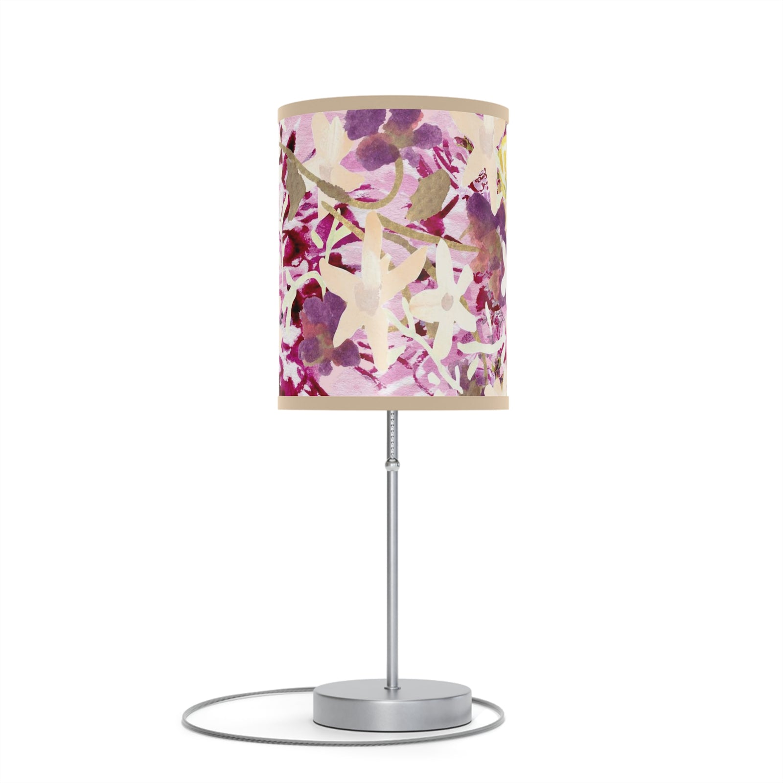 Bedroom Floral Watercolor Lamp on a Stand | Purple Lamp Lavender Lamp