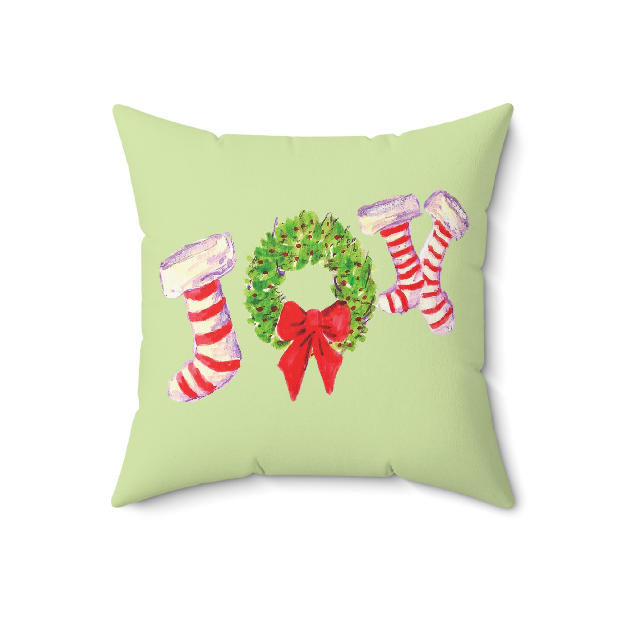 Christmas Festive Joy Pillow, Christmas Decoration Pillow, Holiday Home Decor, Wreath and Stocking Design, Cozy Winter Pillow