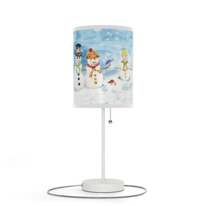 Lamp on a Stand with a Watercolor Snowman Family | Holiday Bedside Table Lamp | Lamp for Desk | Decor for Dorm | Holiday Snowman Decor