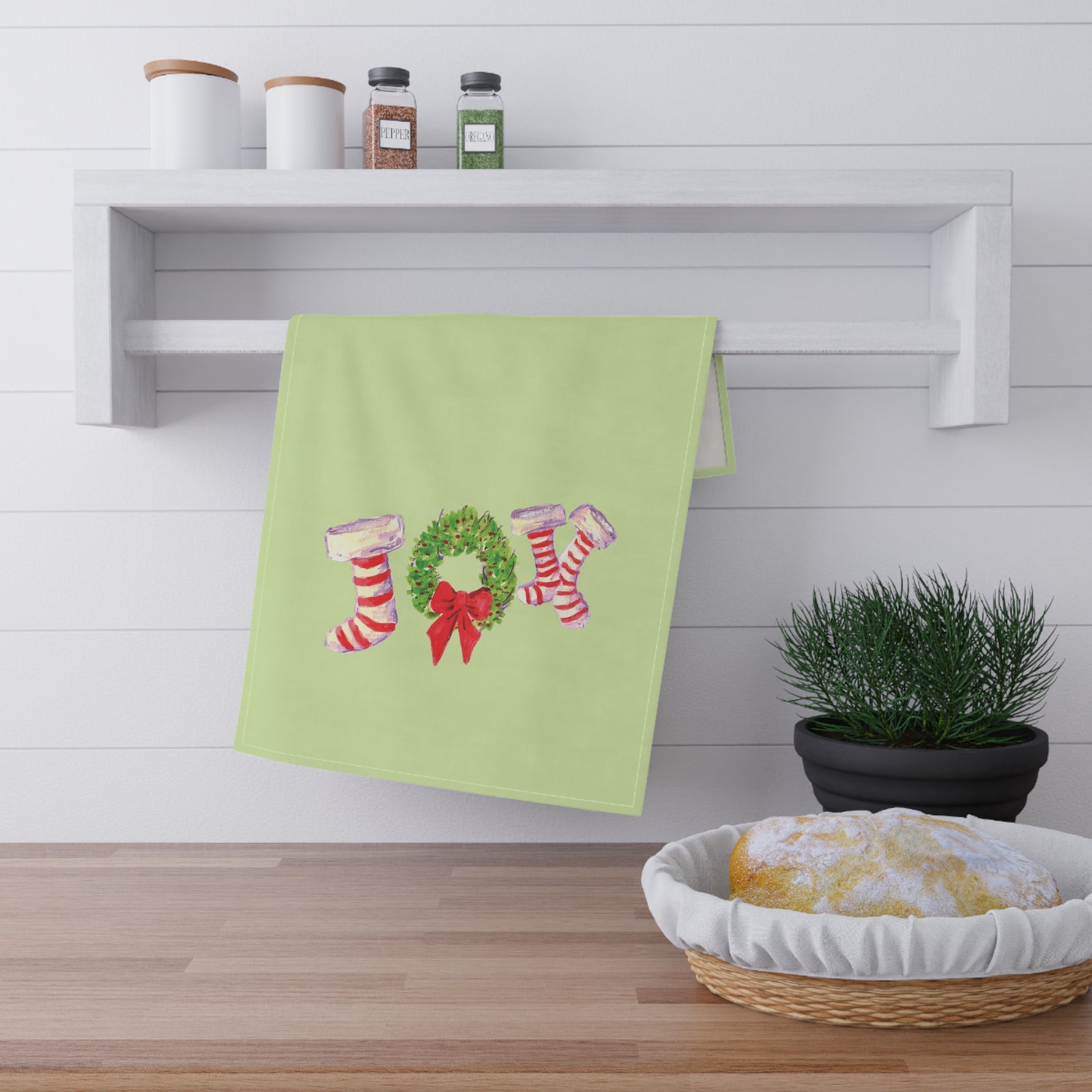 Festive Joy Tea Towels - Holiday Kitchen Decor, Christmas Gift Idea, Merry Kitchen Towel, Party Supplies, Home & Living Decor