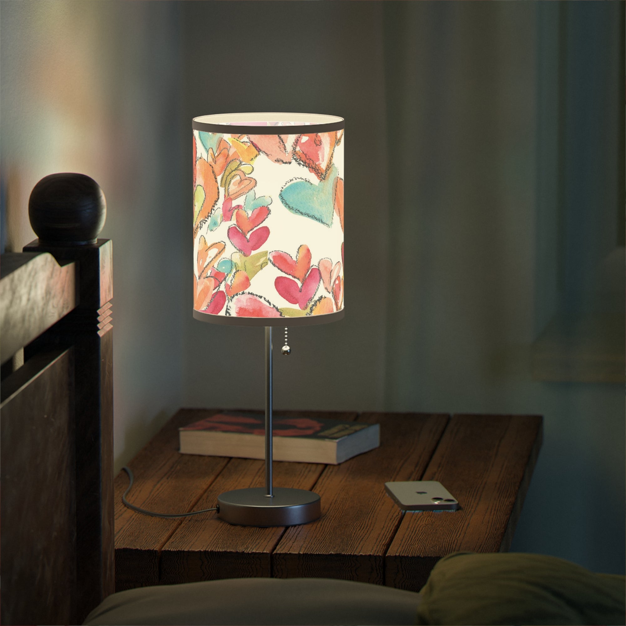 Original Watercolor Image Printed Hearts on this Lamp on a Stand