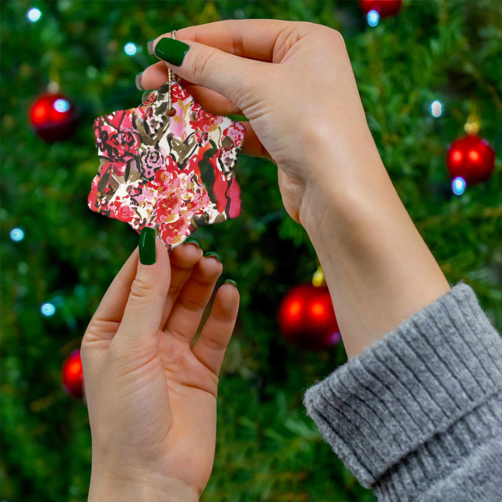 Star Christmas Ornament | Red Holiday Decor | Red Ornaments | Pink Tree | Art for Christmas