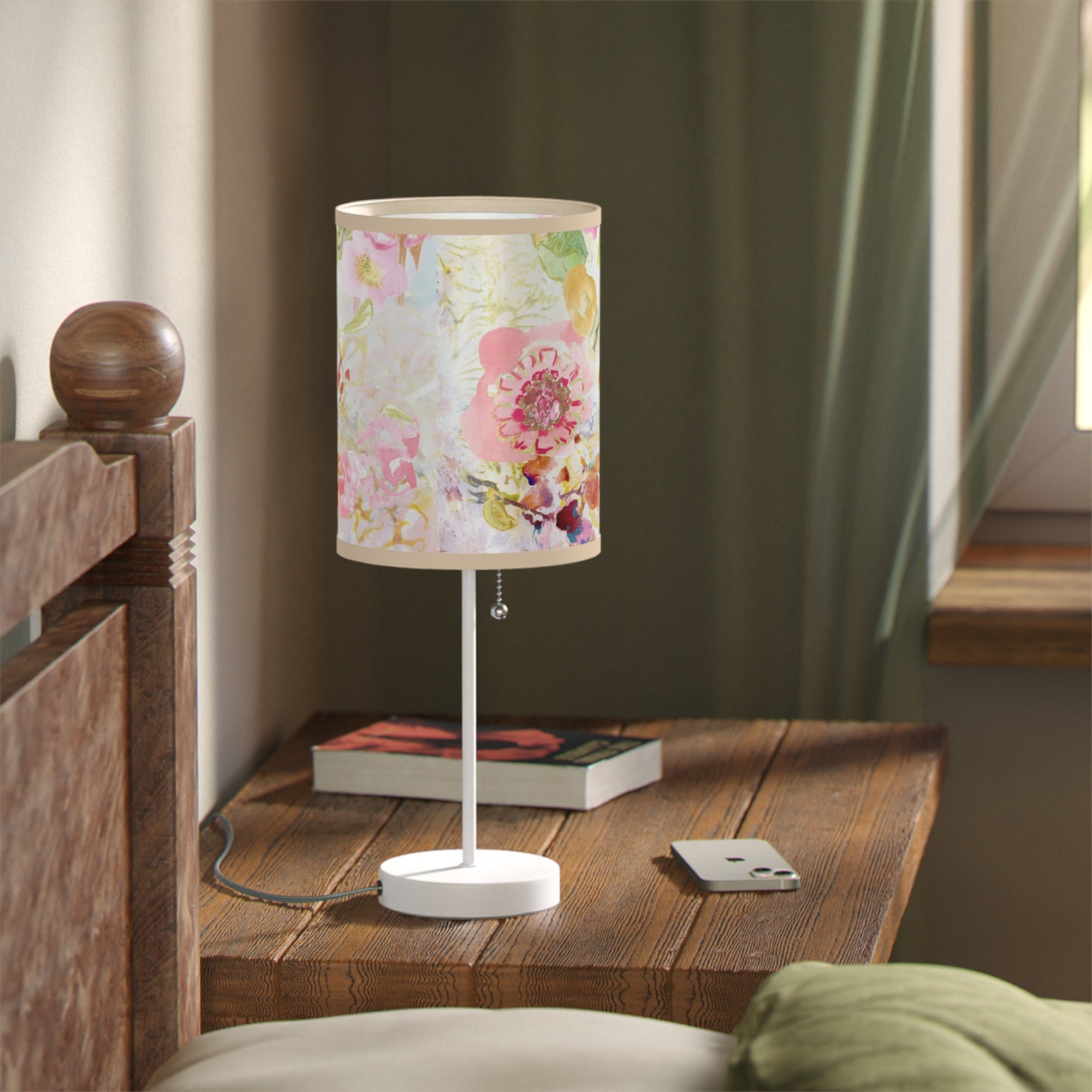 Floral Pink Lamp on a Stand | Desk Lamp | Nightstand Lamp