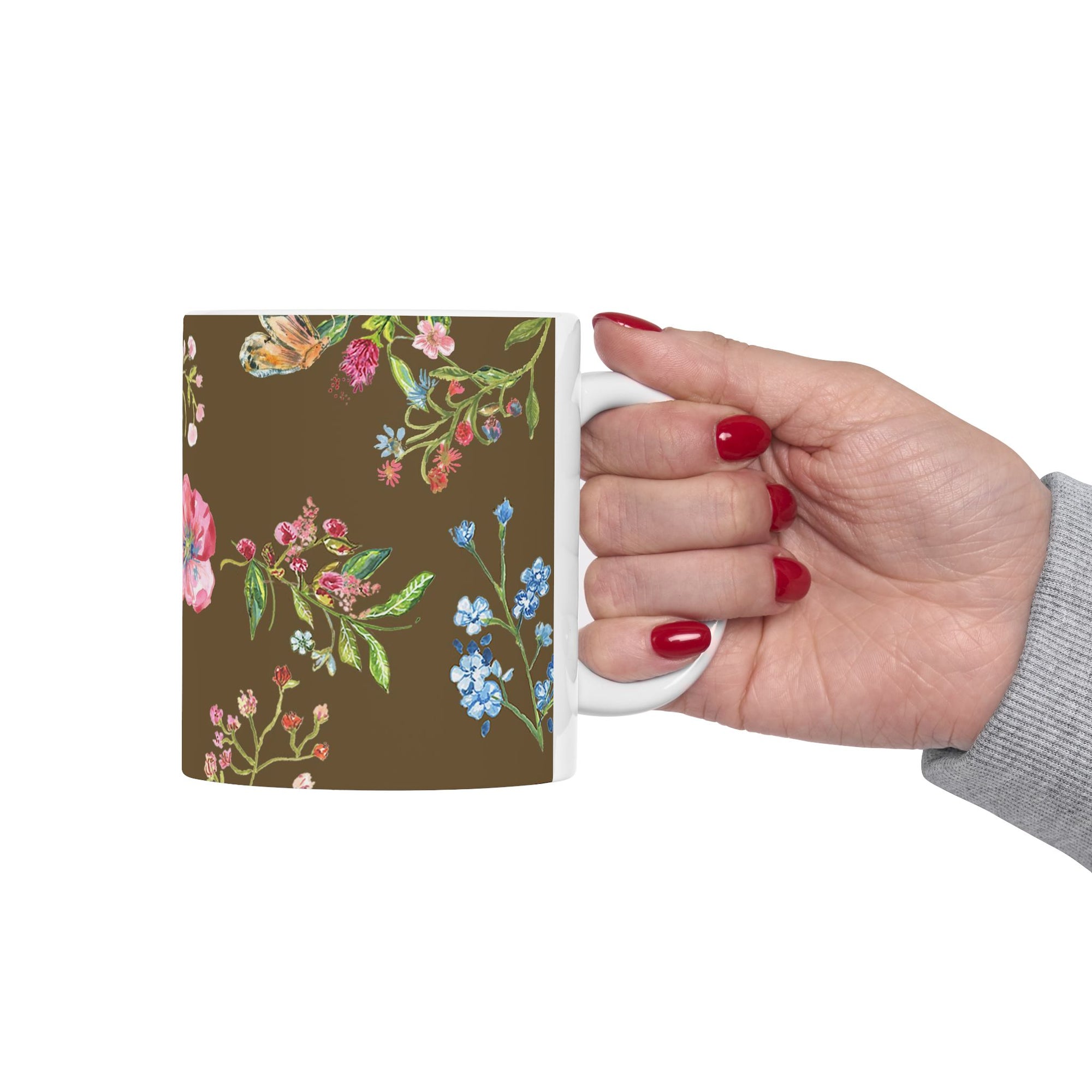 Coffee Mug Floral Ceramic 11 ounce Mug| | Wildflower Mug | Festive Mug | Drink Dinnerware | Coffee Mug | Brown Everyday