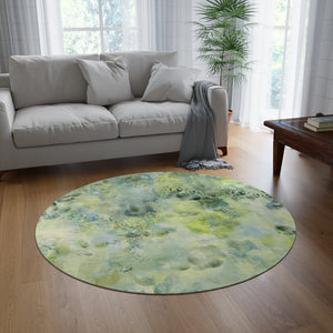 Abstract Aqua Floral Round Rug – Green Blue Watercolor Area Accent Mat