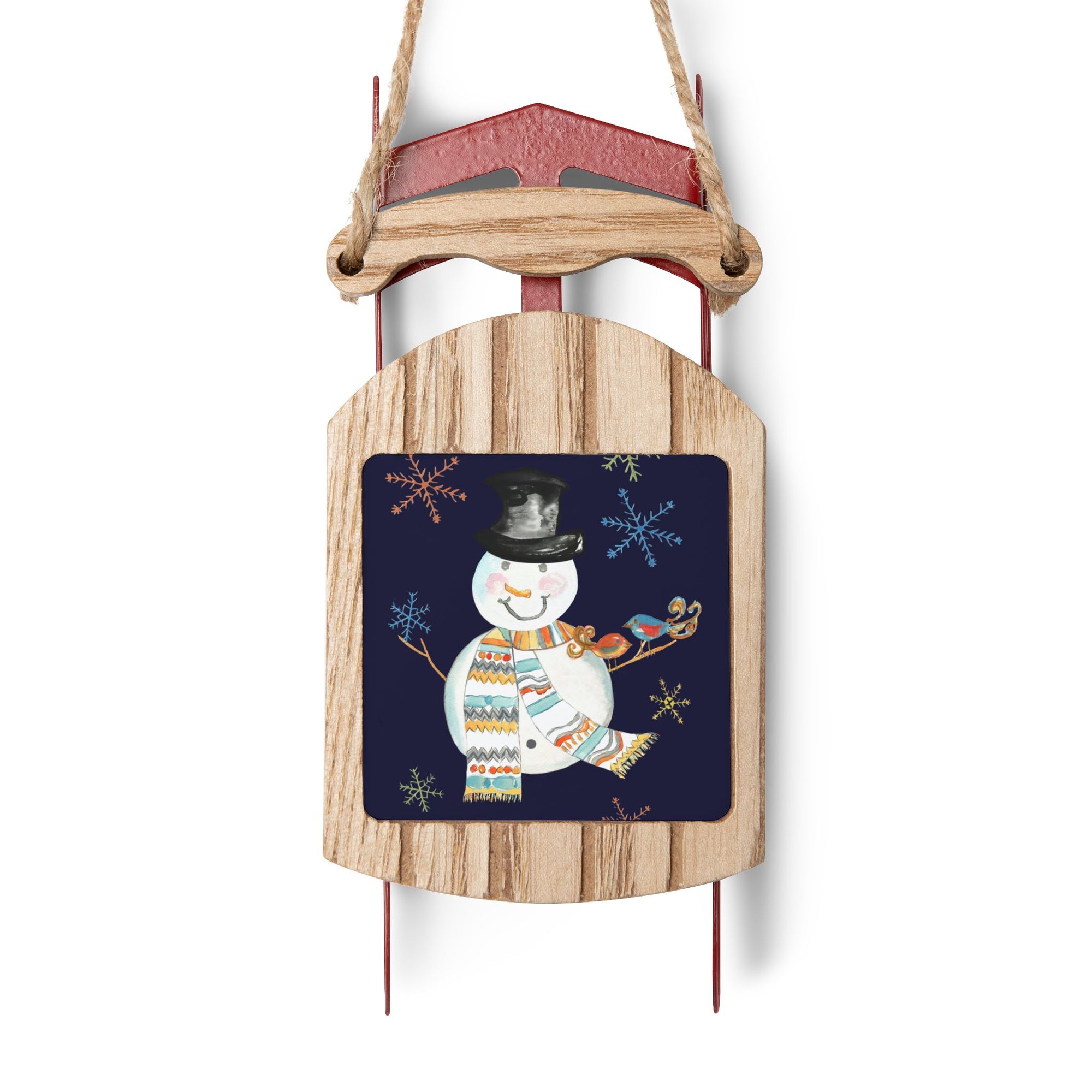 Snowman Sled Ornament | Funny Christmas Ornament | Traditional Sled Ornament | Wooden Sled Ornament