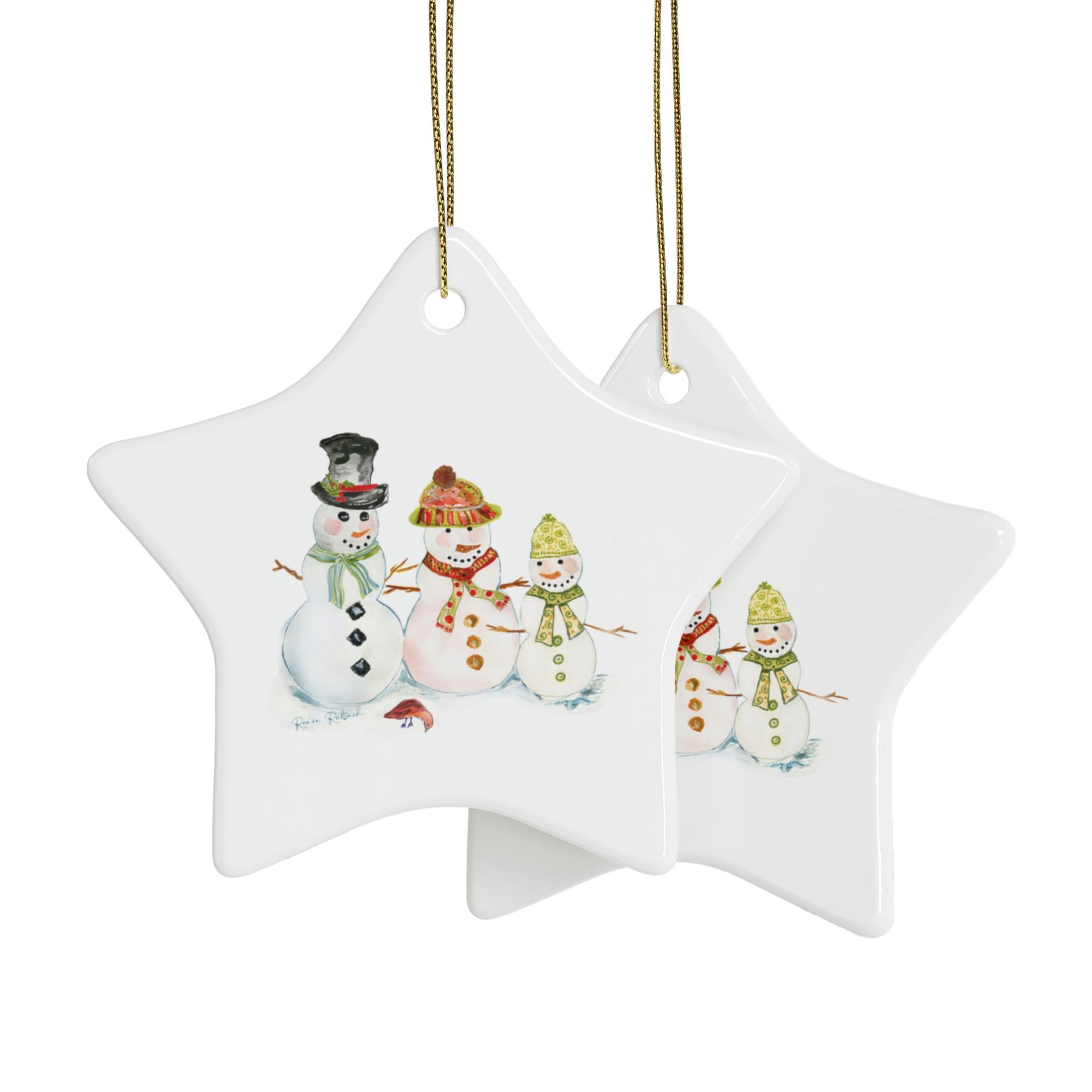 Watercolor Art Christmas Ornament | Snowman Holiday Ornaments | Snowman Family Ornament | Christmas Ornament with Snowmen